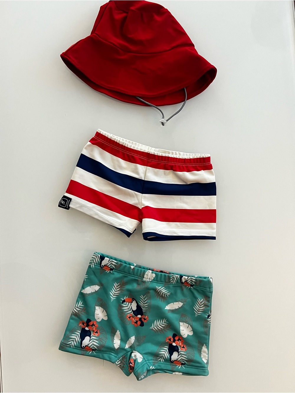 Kids Swim Shorts Set in Red, Navy & Teal